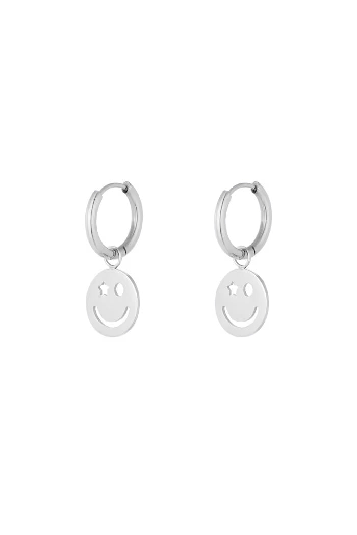 Pendientes Smiley Plateados