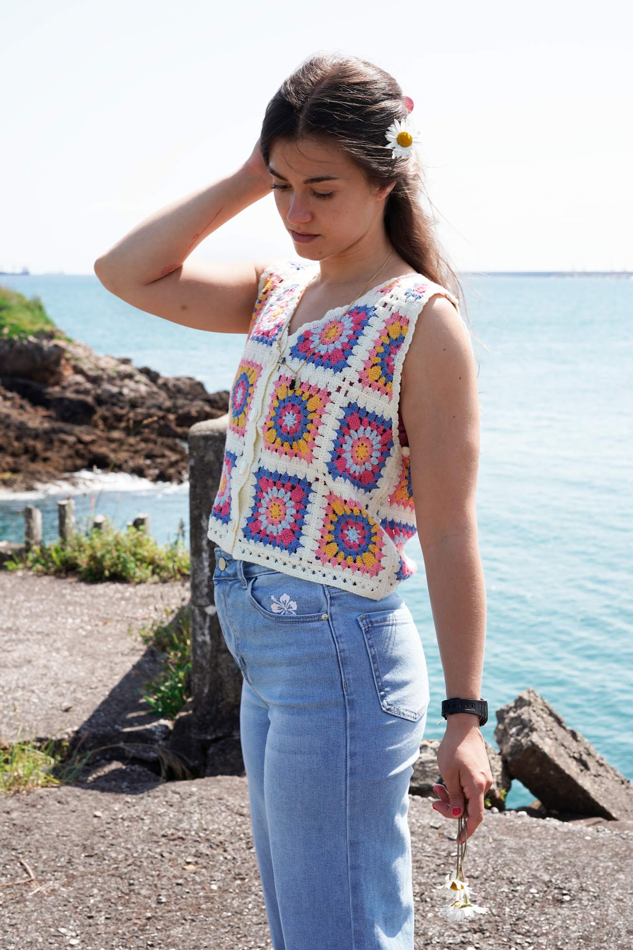 Top Crochet Multicolor Azul