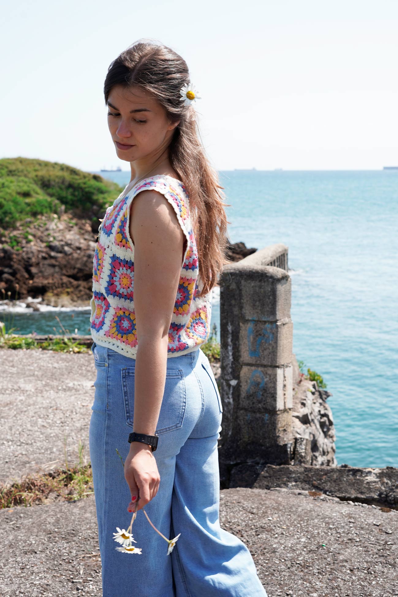 Top Crochet Multicolor Azul