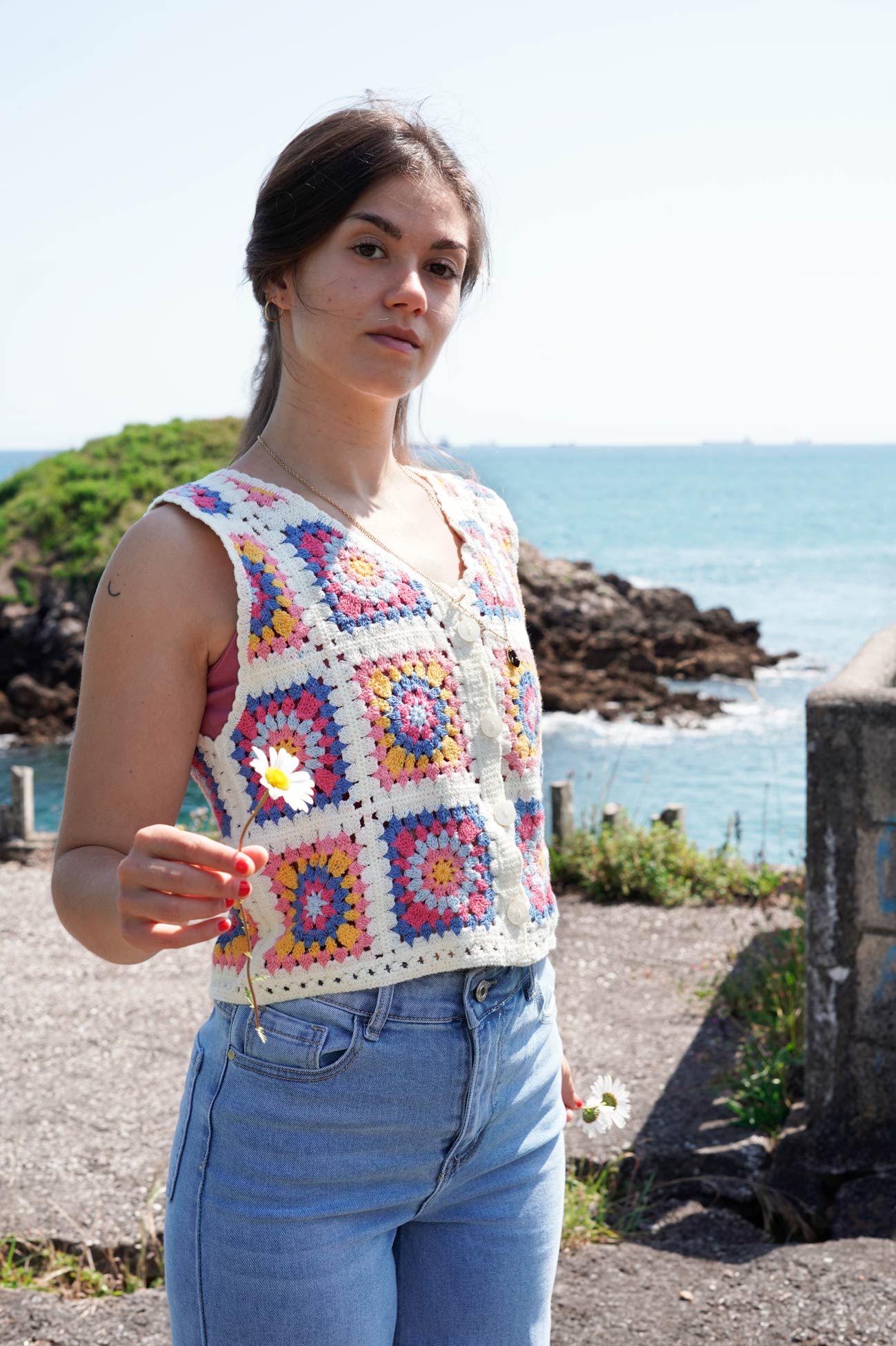 Top Crochet Multicolor Azul