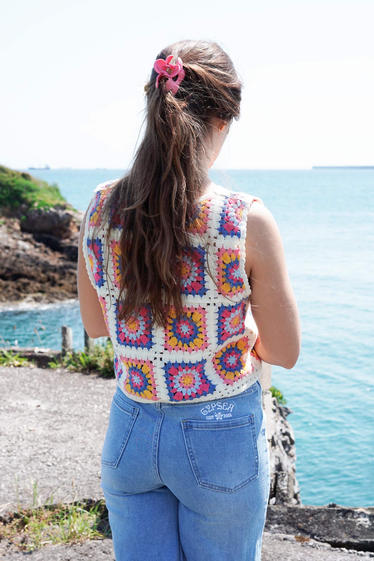 Top Crochet Multicolor Azul