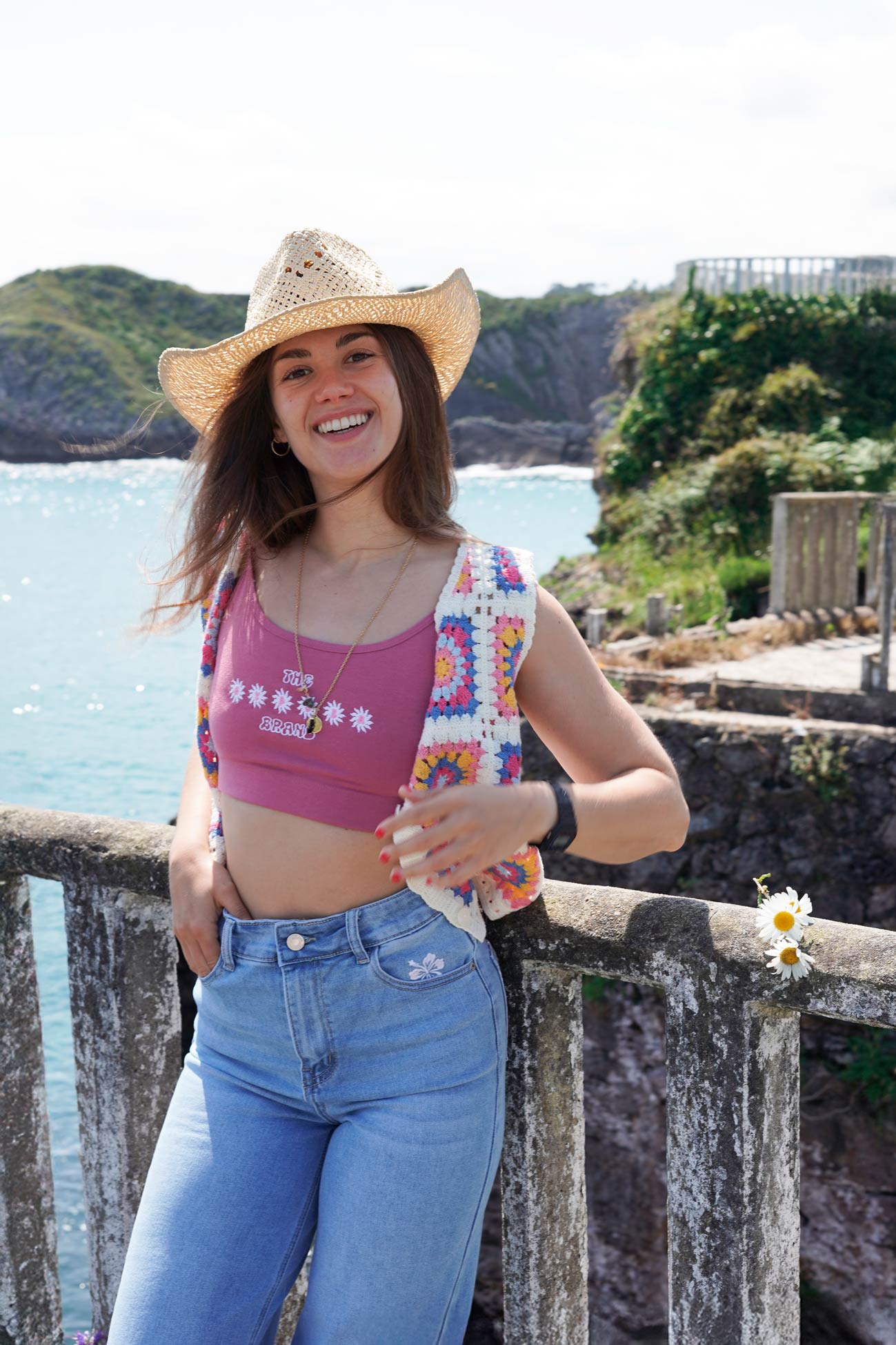 Top Crochet Multicolor Azul