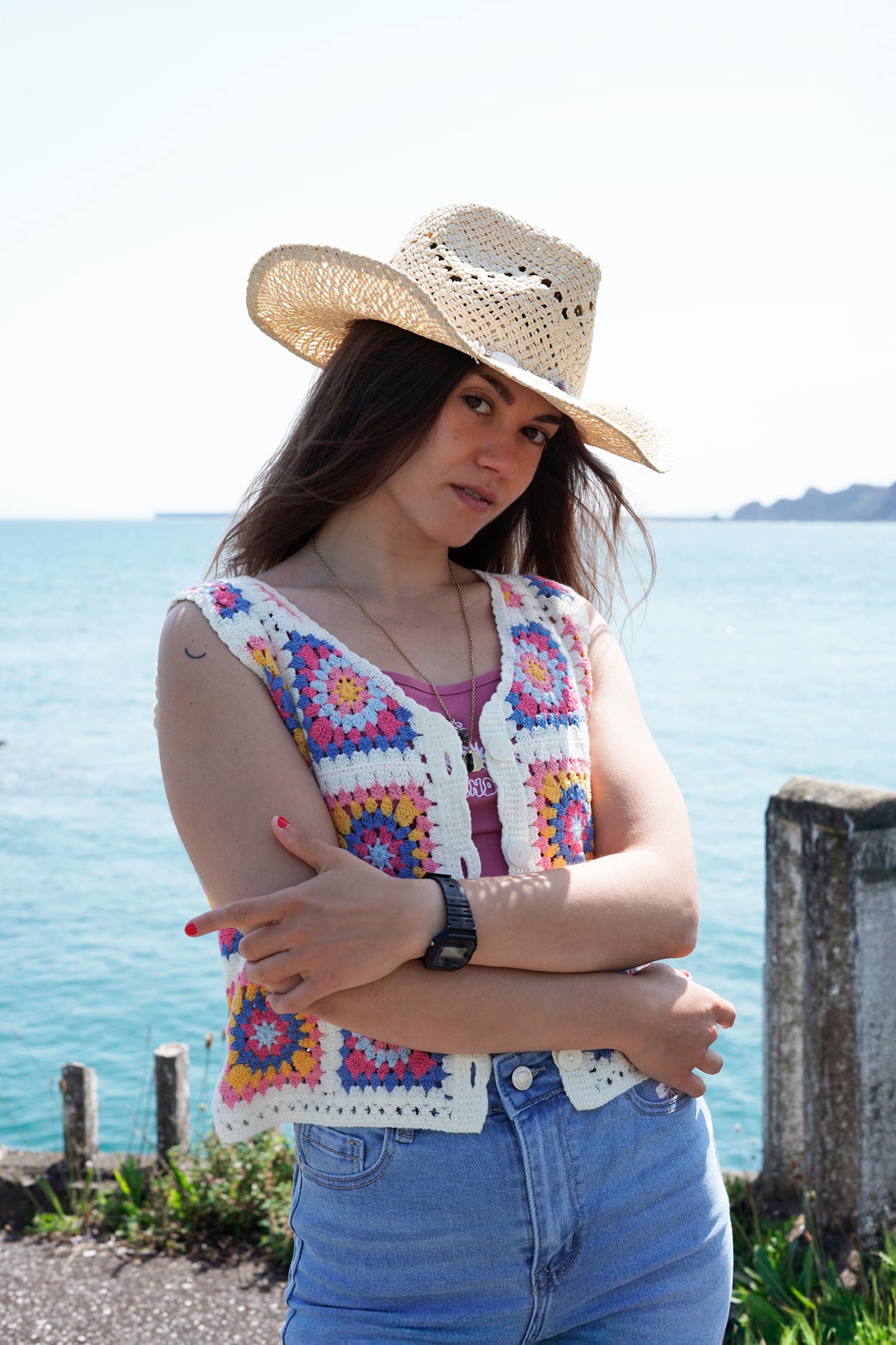 Top Crochet Multicolor Azul