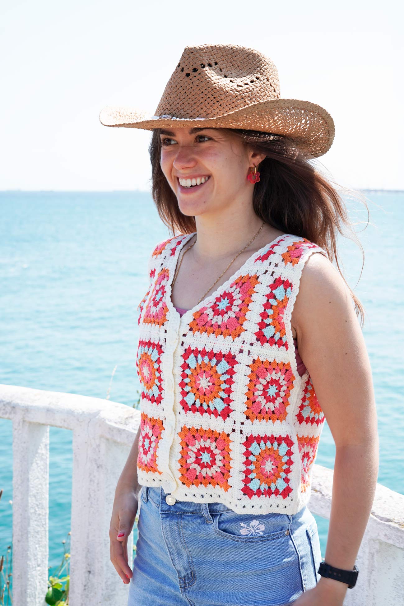 Top Crochet Multicolor Naranja
