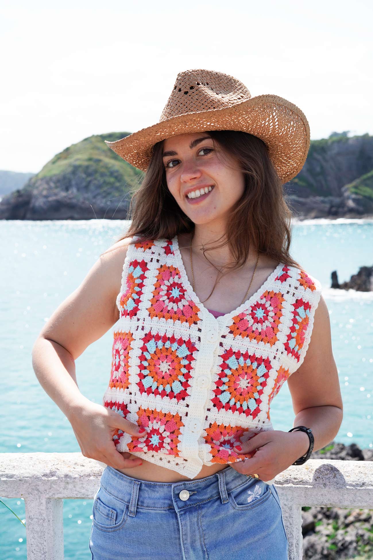 Top Crochet Multicolor Naranja