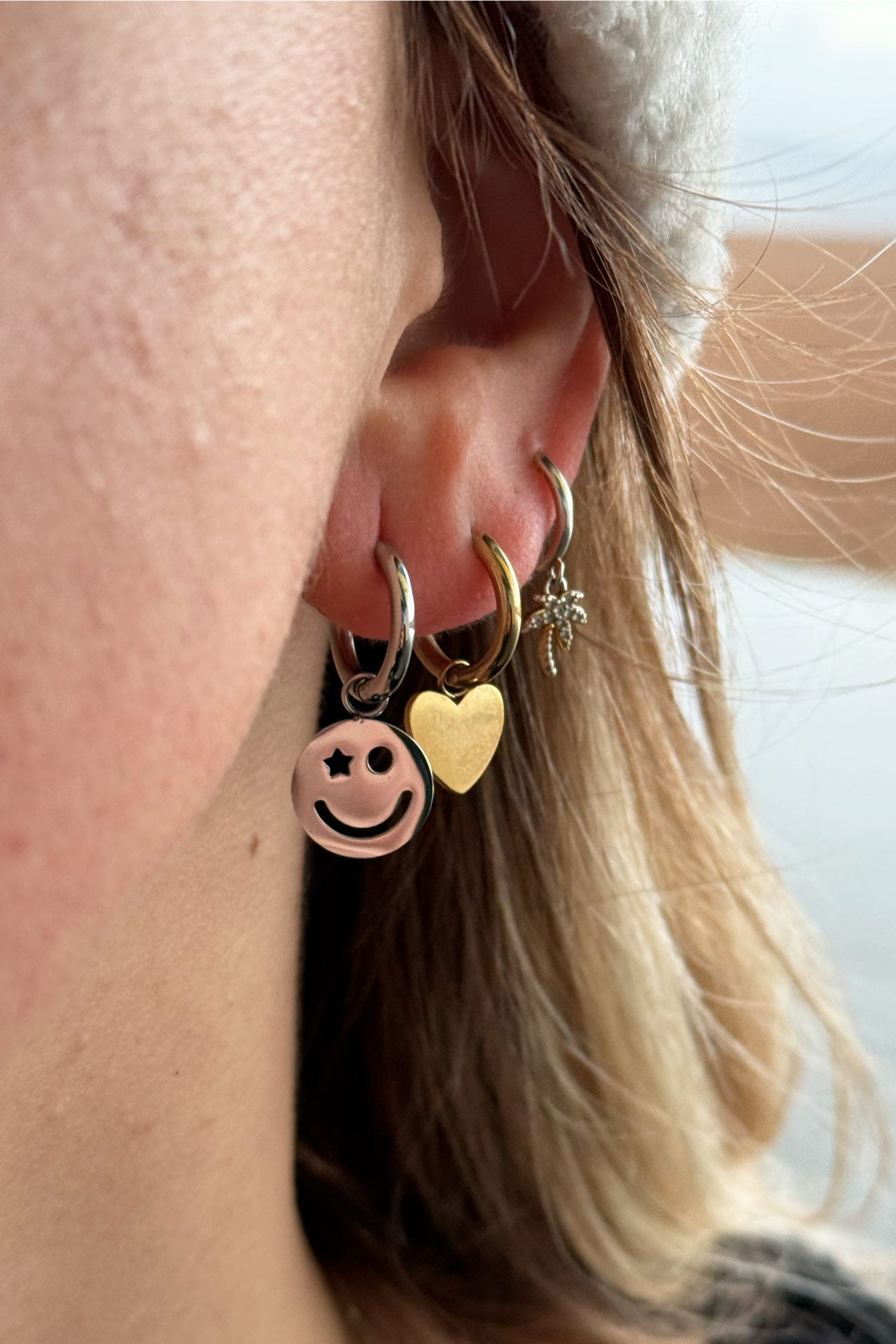 Pendientes Smiley Plateados