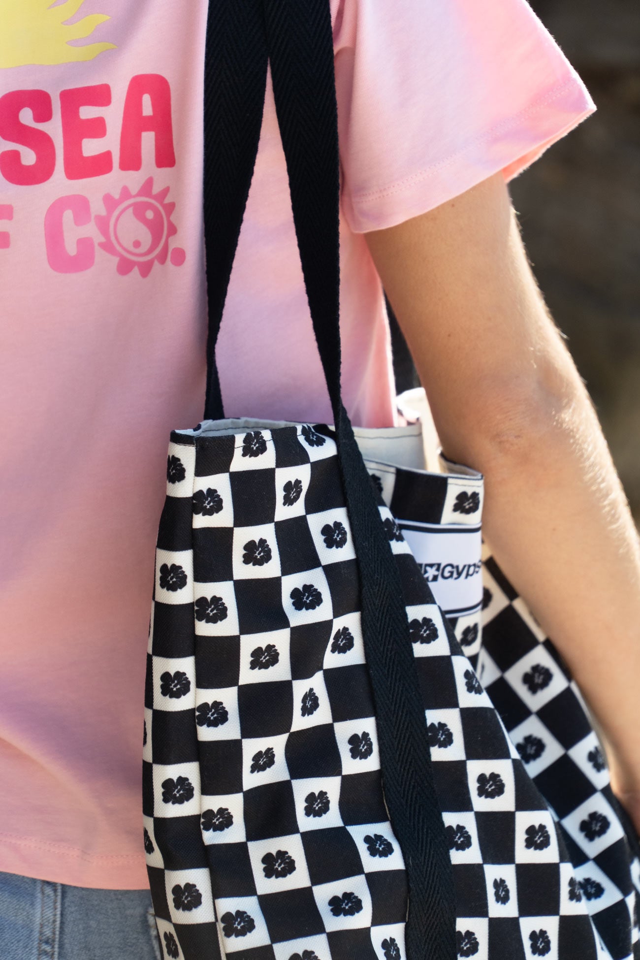 Hibiscus Black Shopping Bag