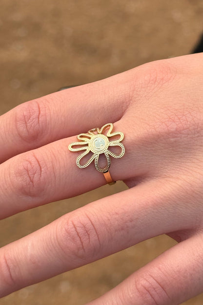 Anillo fabricado en cero inoxidable dorado.