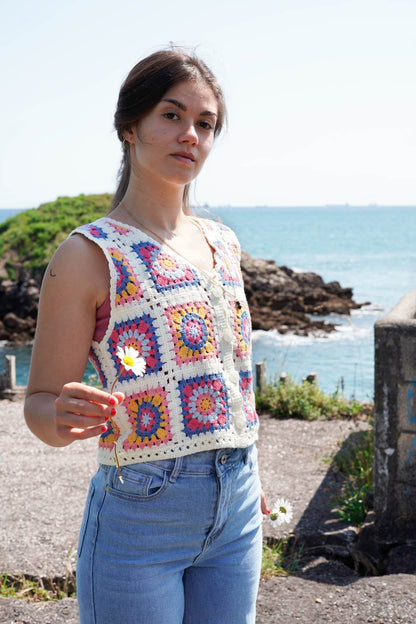 Top Crochet Multicolor Azul