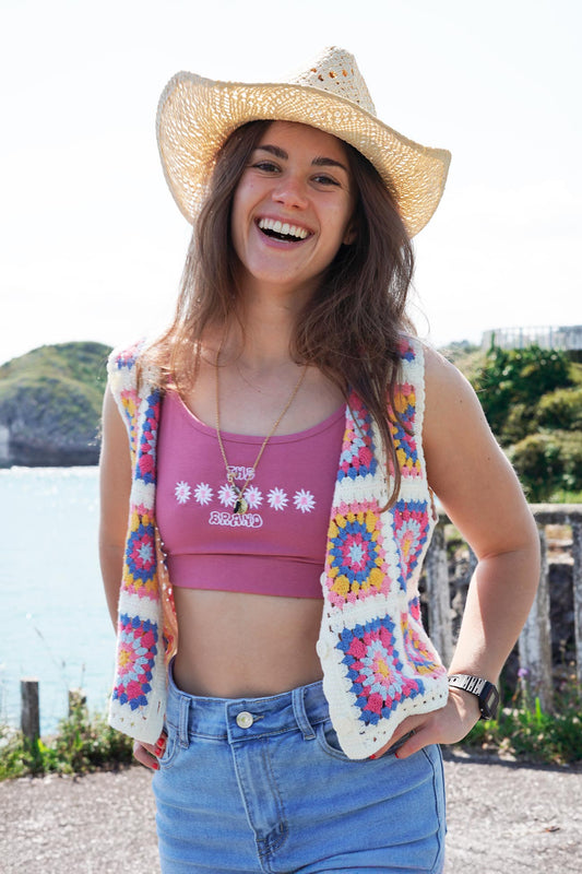 Top Crochet Multicolor Azul
