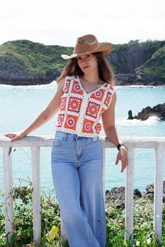 Top Crochet Multicolor Naranja