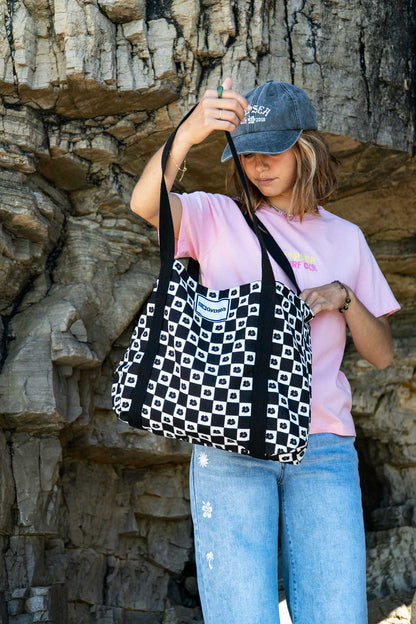 Hibiscus Black Shopping Bag