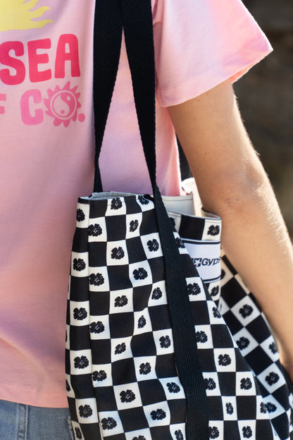 Hibiscus Black Shopping Bag